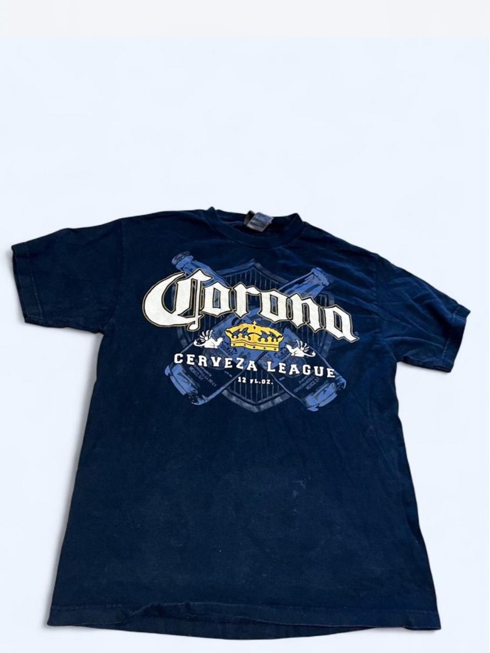 Y2K Corona Cerveza League T-Shirt Men's L Navy Blue Graphic Beer Logo Double Sid